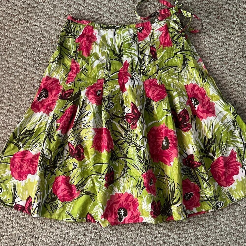 Talbots size 2P green and pink women’s a line skirt